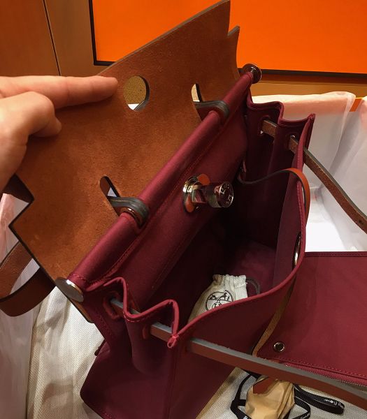 Hermes Herbag Dark Red Canvas With Coffee Imported Leather 31 Zip Tote Handbag