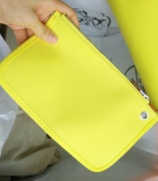 Hermes Herbag Lemon Yellow Canvas With Brown Imported Leather 31 Zip Tote Handbag