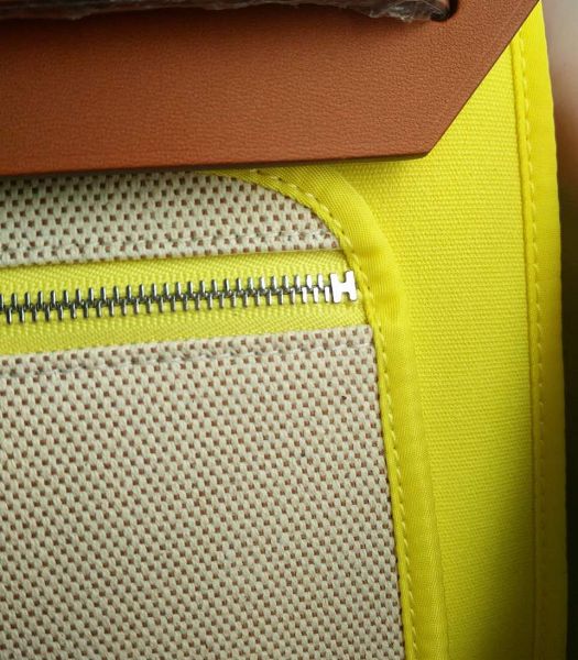Hermes Herbag Lemon Yellow Canvas With Brown Imported Leather 31 Zip Tote Handbag