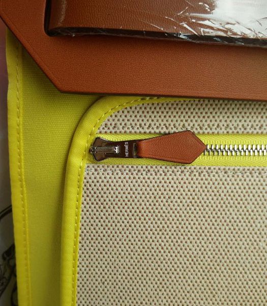 Hermes Herbag Lemon Yellow Canvas With Brown Imported Leather 31 Zip Tote Handbag