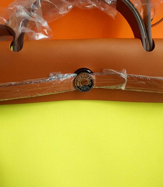 Hermes Herbag Lemon Yellow Canvas With Brown Imported Leather 31 Zip Tote Handbag