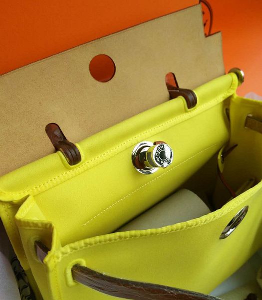 Hermes Herbag Lemon Yellow Canvas With Brown Imported Leather 31 Zip Tote Handbag