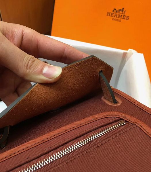 Hermes Herbag Red Coffee Canvas With Imported Leather 31 Zip Tote Handbag