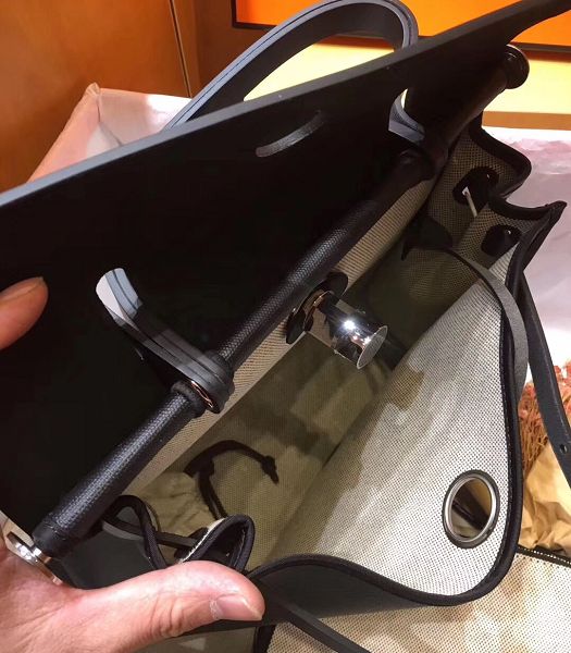Hermes Herbag Black Linen With Imported Leather 31 Zip Tote Handbag