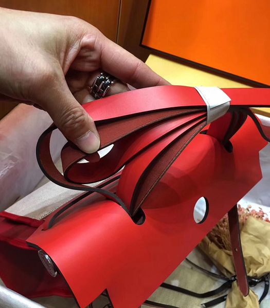 Hermes Herbag Red Linen With Imported Leather 31 Zip Tote Handbag