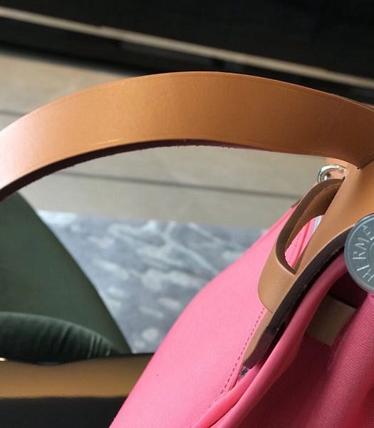 Hermes Herbag Pink Canvas With Light Brown Imported Leather 31 Zip Tote Handbag
