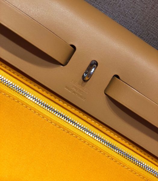Hermes Herbag Light Yellow Canvas With Light Brown Imported Leather 31 Zip Tote Handbag