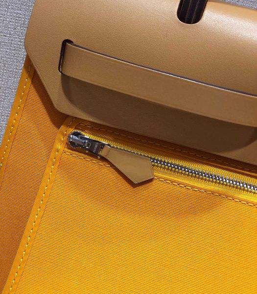 Hermes Herbag Light Yellow Canvas With Light Brown Imported Leather 31 Zip Tote Handbag