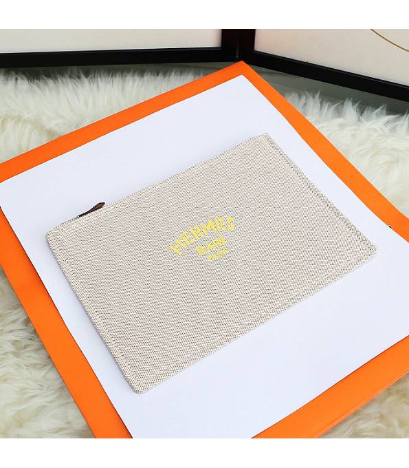 Hermes Yellow Logo Print Grey Original Canvas Zippy Clutch