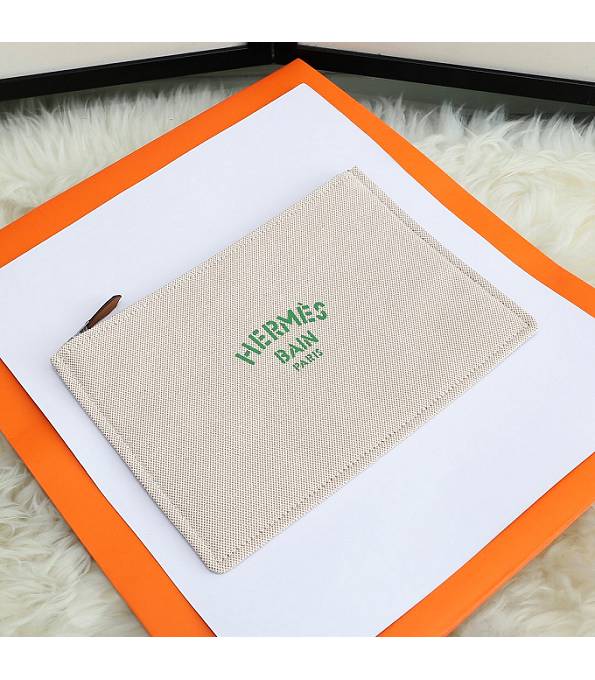 Hermes Green Logo Print Grey Original Canvas Zippy Clutch