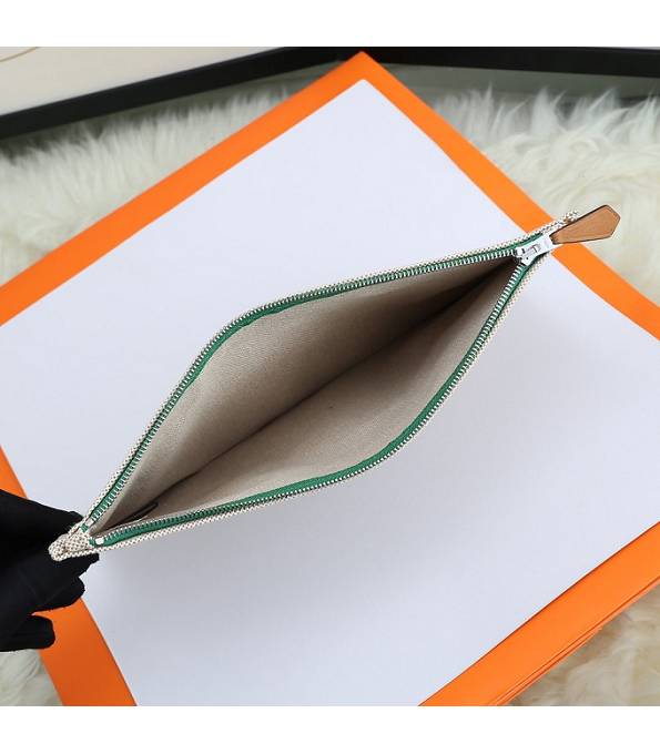 Hermes Green Logo Print Grey Original Canvas Zippy Clutch