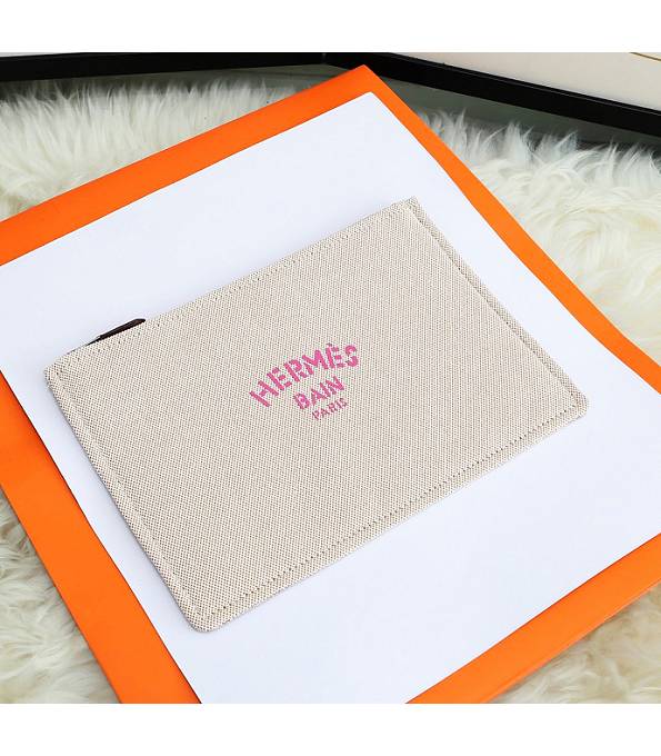 Hermes Peach Logo Print Grey Original Canvas Zippy Clutch