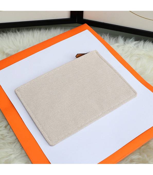 Hermes Peach Logo Print Grey Original Canvas Zippy Clutch