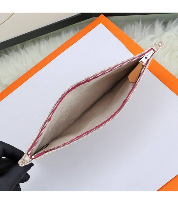 Hermes Peach Logo Print Grey Original Canvas Zippy Clutch