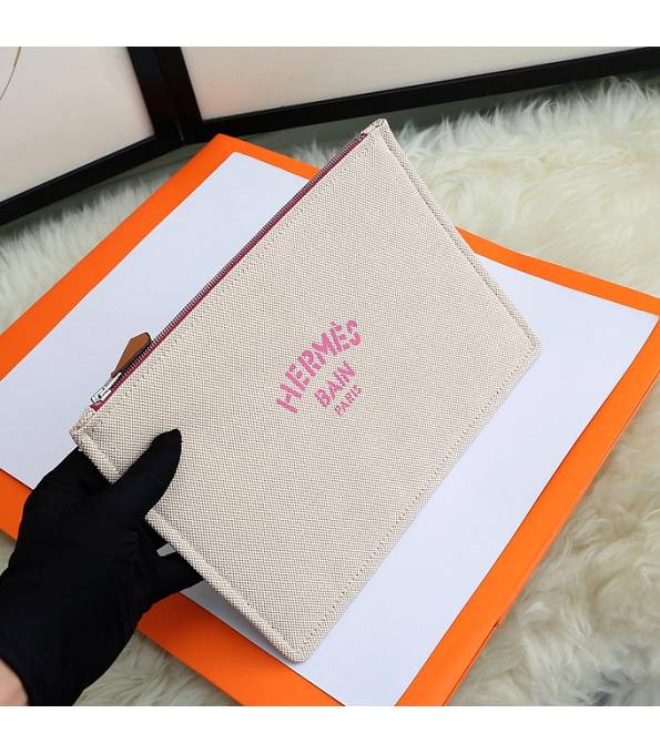 Hermes Peach Logo Print Grey Original Canvas Zippy Clutch