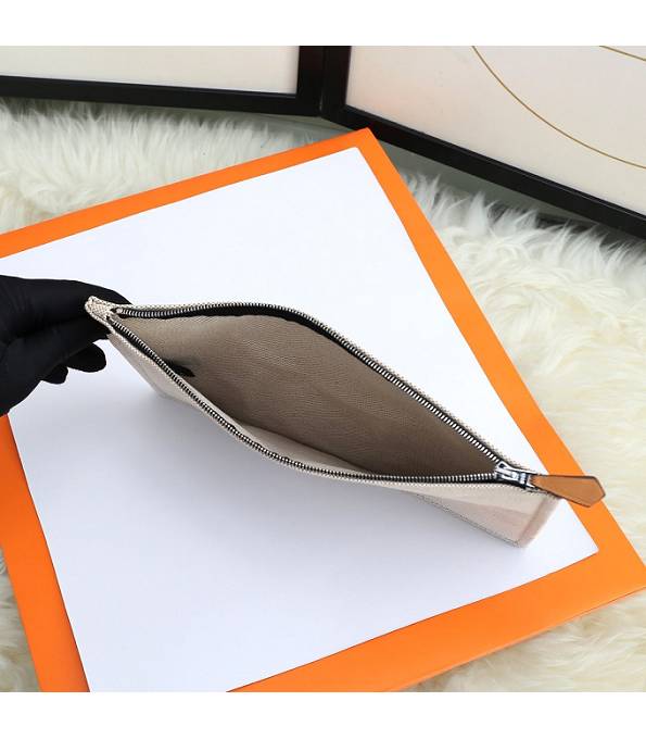 Hermes Black Logo Print Grey Original Canvas Zippy Clutch
