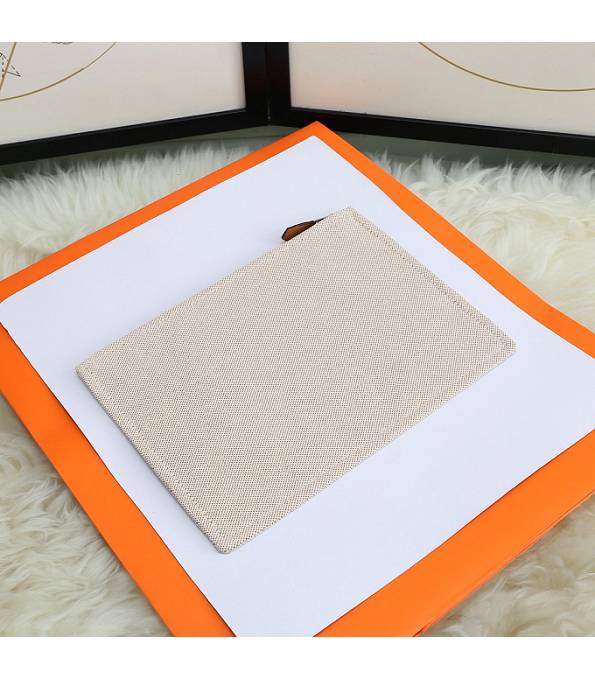 Hermes Black Logo Print Grey Original Canvas Zippy Clutch