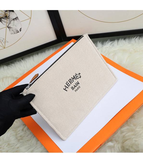 Hermes Black Logo Print Grey Original Canvas Zippy Clutch