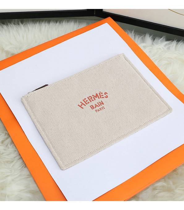 Hermes Orange Logo Print Grey Original Canvas Zippy Clutch