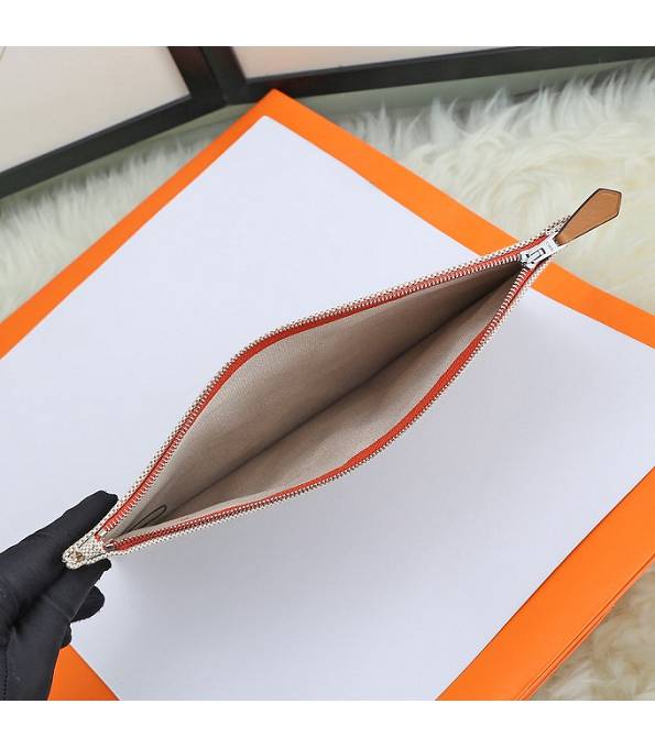 Hermes Orange Logo Print Grey Original Canvas Zippy Clutch