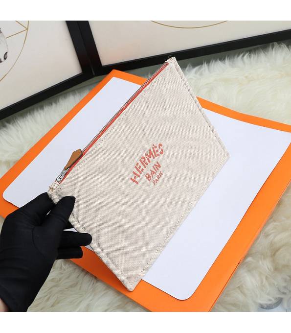 Hermes Orange Logo Print Grey Original Canvas Zippy Clutch