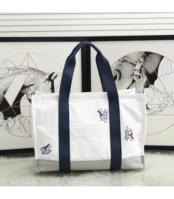 Hermes Adada White/Dark Blue Original Printed Cotton Nappy Bag