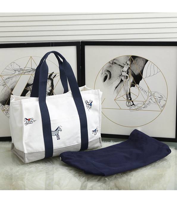 Hermes Adada White/Dark Blue Original Printed Cotton Nappy Bag