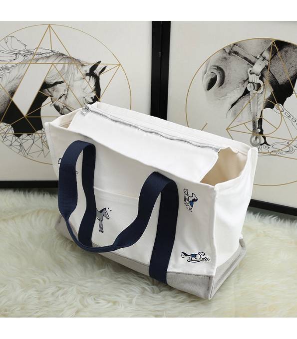 Hermes Adada White/Dark Blue Original Printed Cotton Nappy Bag