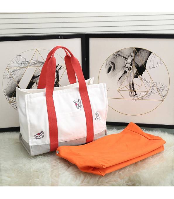 Hermes Adada White/Red Original Printed Cotton Nappy Bag