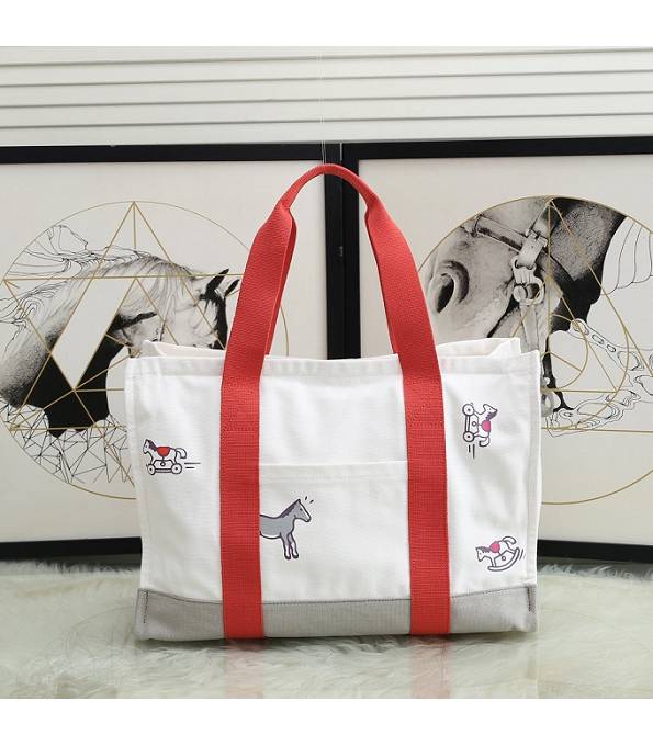 Hermes Adada White/Red Original Printed Cotton Nappy Bag