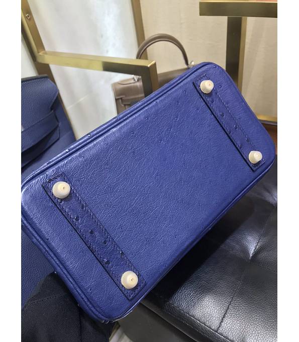 Hermes Birkin 25cm Bag Sapphire Blue Original Ostrich Leather Golden Metal