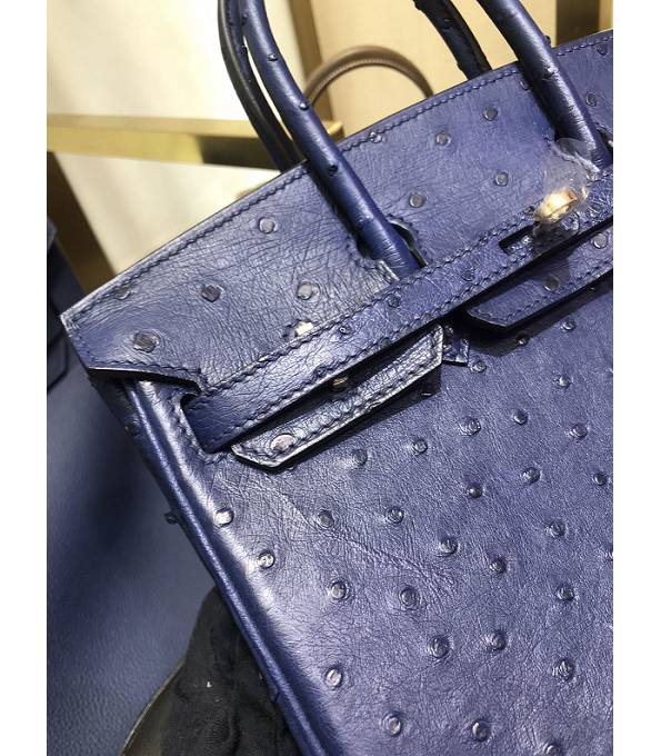 Hermes Birkin 25cm Bag Sapphire Blue Original Ostrich Leather Golden Metal