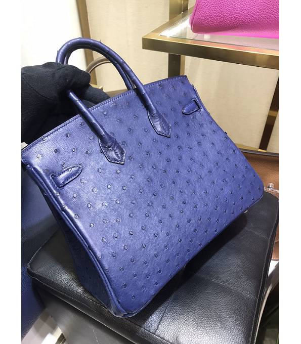 Hermes Birkin 25cm Bag Sapphire Blue Original Ostrich Leather Golden Metal