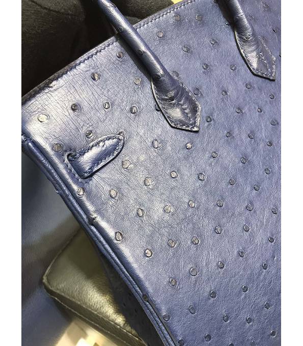 Hermes Birkin 25cm Bag Sapphire Blue Original Ostrich Leather Golden Metal