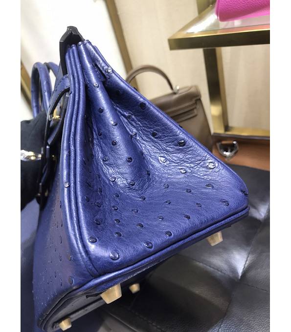 Hermes Birkin 25cm Bag Sapphire Blue Original Ostrich Leather Golden Metal