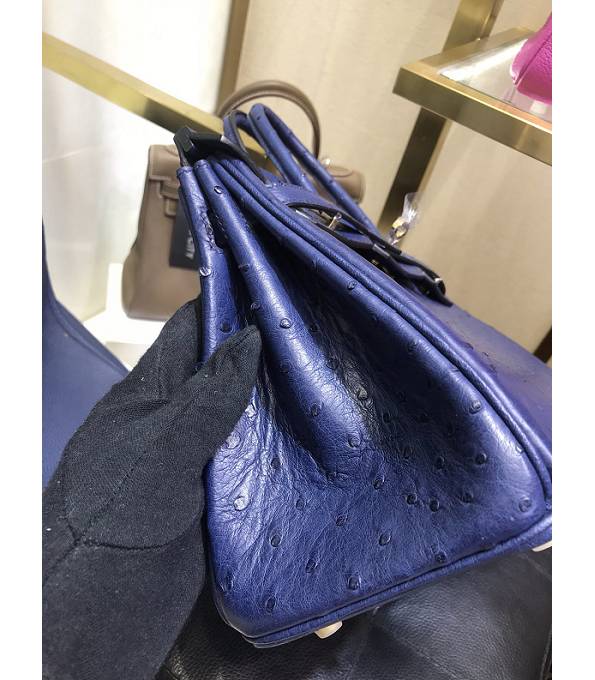 Hermes Birkin 25cm Bag Sapphire Blue Original Ostrich Leather Golden Metal