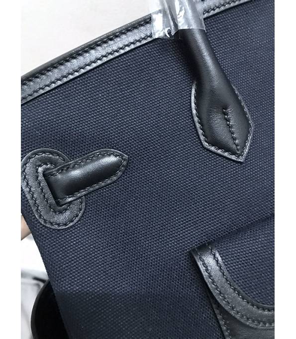 Hermes Birkin 35cm Bag Black Canvas With Original Swift Calfskin Leather Silver Metal