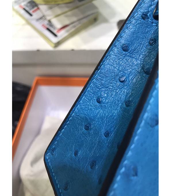 Hermes Kelly 19cm Bag Blue Original Ostrich Leather Golden Metal