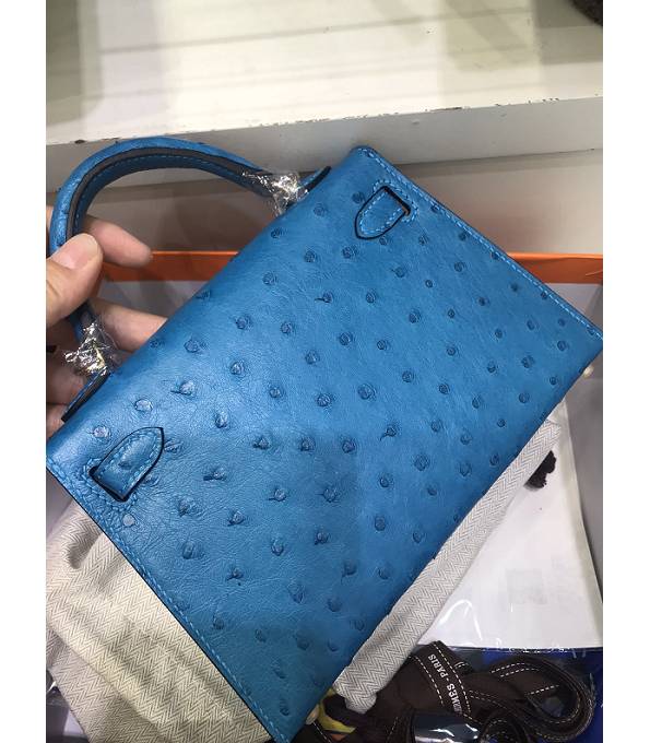 Hermes Kelly 19cm Bag Blue Original Ostrich Leather Golden Metal