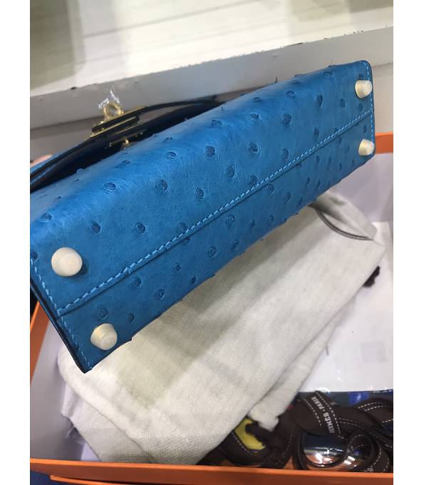 Hermes Kelly 19cm Bag Blue Original Ostrich Leather Golden Metal