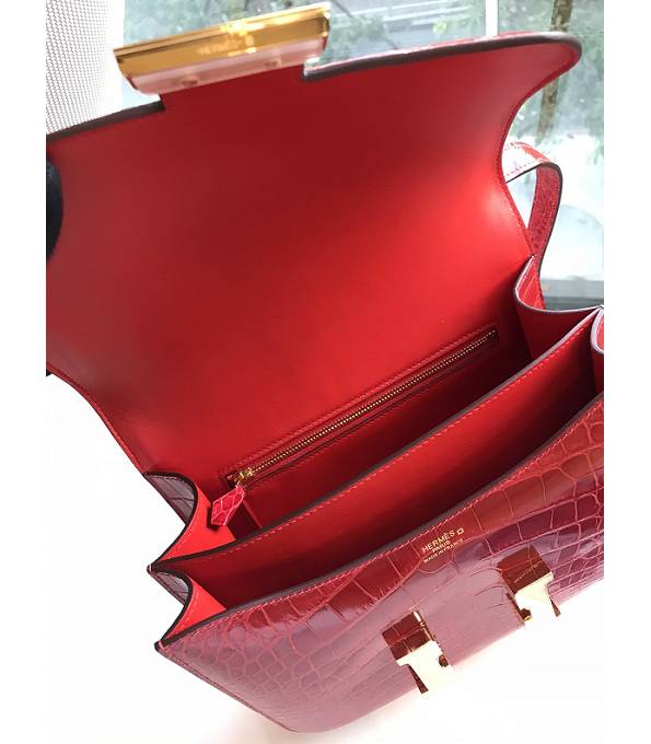 Hermes Constance 24cm Bag Red Real Croc Leather Golden Metal