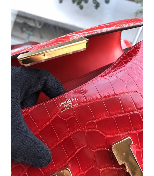 Hermes Constance 24cm Bag Red Real Croc Leather Golden Metal
