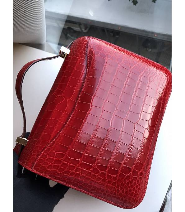 Hermes Constance 24cm Bag Red Real Croc Leather Golden Metal