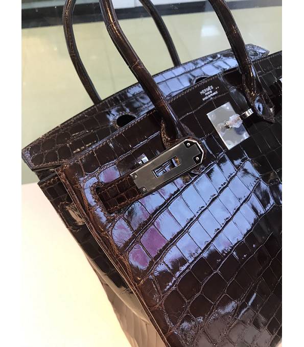 Hermes Birkin 30cm Bag Dark Coffee Real Croc Leather Silver Metal