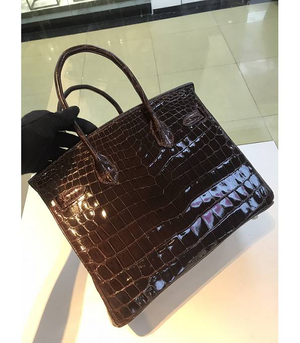 Hermes Birkin 30cm Bag Dark Coffee Real Croc Leather Silver Metal