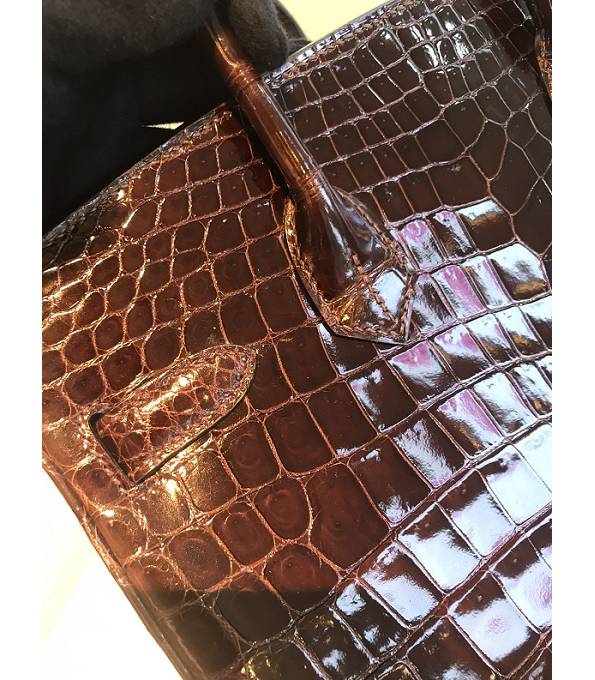 Hermes Birkin 30cm Bag Dark Coffee Real Croc Leather Silver Metal