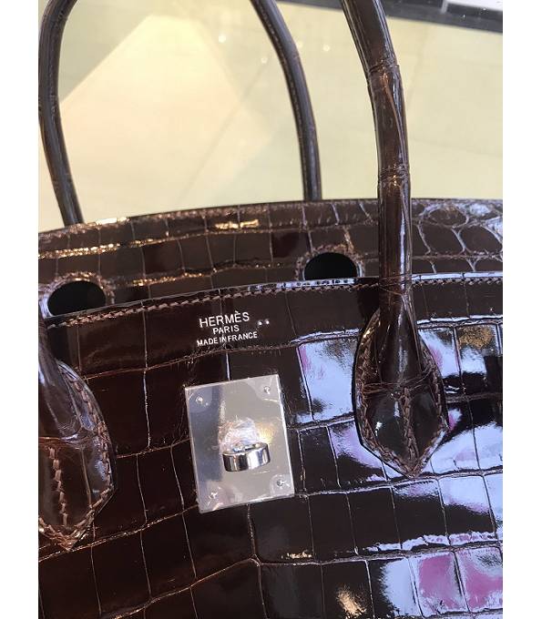 Hermes Birkin 30cm Bag Dark Coffee Real Croc Leather Silver Metal