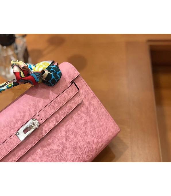 Hermes Kelly Pochette 22cm Bag Cherry Pink Original Epsom Palm Leather Silver Metal