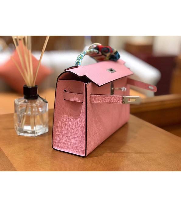 Hermes Kelly Pochette 22cm Bag Cherry Pink Original Epsom Palm Leather Silver Metal