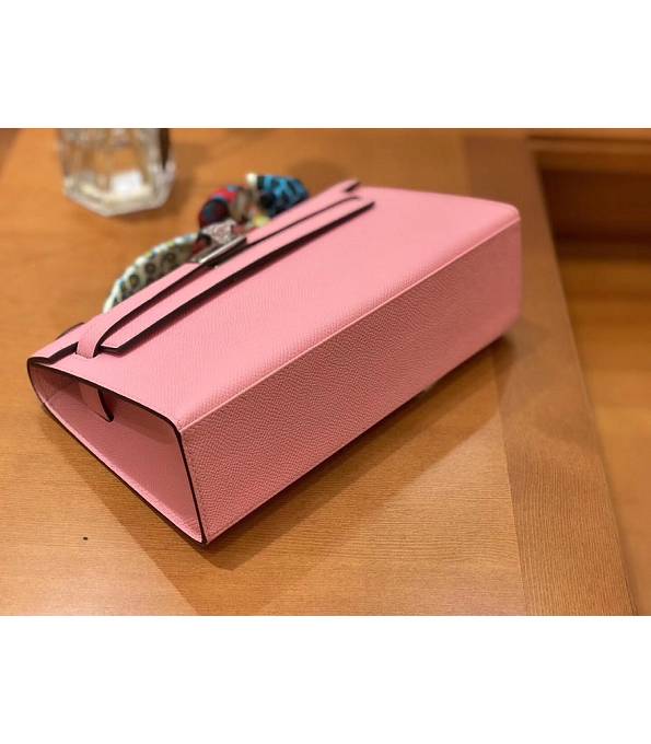 Hermes Kelly Pochette 22cm Bag Cherry Pink Original Epsom Palm Leather Silver Metal